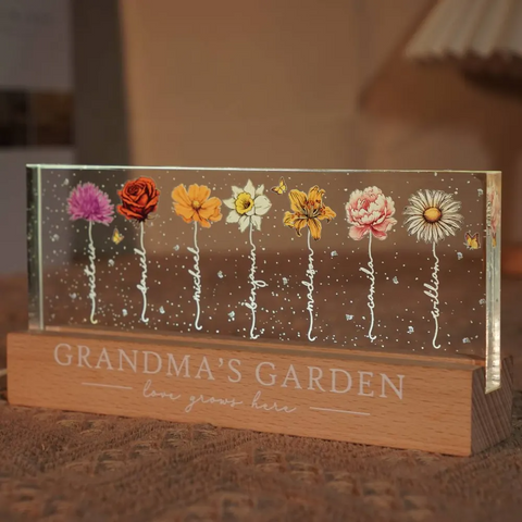 Grandma‘s Garden Birth Month Flowers Custom Acrylic Block LED Night Light