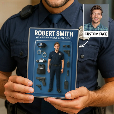 3D Effect Male Police Officer Custom Figure Rectangle Acrylic Block