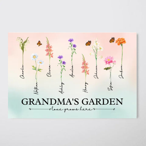 "Love Grows Here" Custom Grandma‘s Garden Watercolor Birth Month Flower Canvas/Framed Poster/Poster