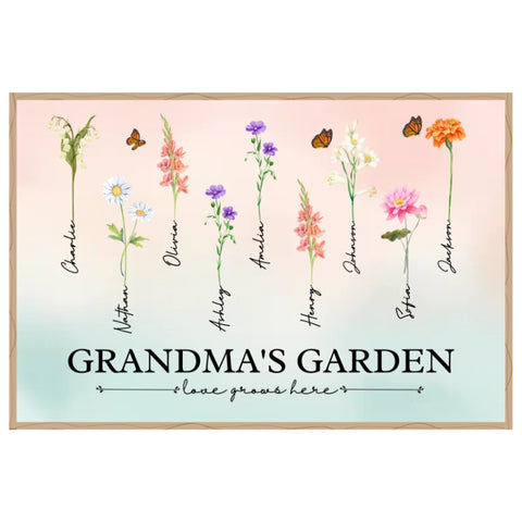 "Love Grows Here" Custom Grandma‘s Garden Watercolor Birth Month Flower Canvas/Framed Poster/Poster