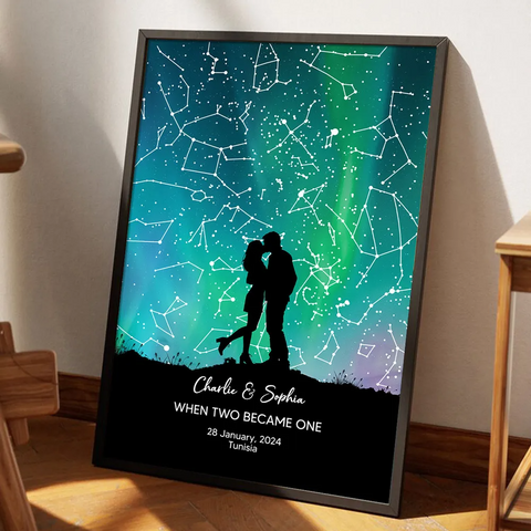 Couple Hugging Kissing Under the Starry Sky Custom Star Map Canvas/Framed Poster/Poster