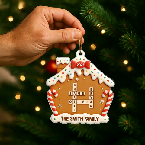 Family Name Crossword Cake House - Custom Christmas Acrylic Ornament