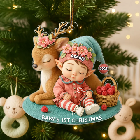 Baby's 1st Christmas Ornament – Custom Cute Elf & Reindeer Acrylic Ornament