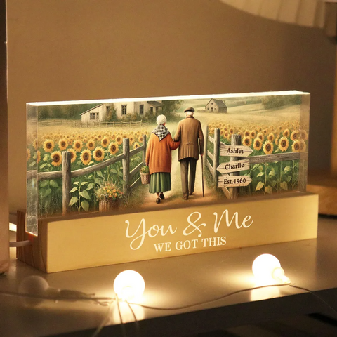 Old Couple Growing Old Together Custom Acrylic Block LED Night Light