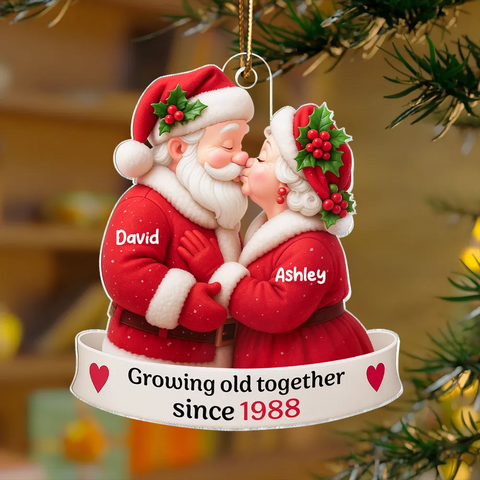 Santa Couple Growing Old Together Custom Acrylic Christmas Ornament 2025