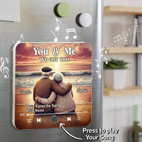 "I Want To Grow Old With You" Old Couple At Sunset Beach Custom Music Fridge Magnet