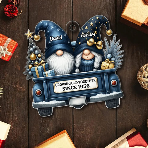 Gnome Couple Growing Old Together Custom Acrylic Christmas Ornament