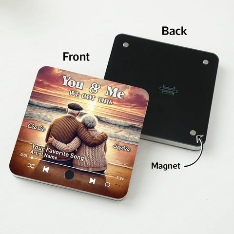 "I Want To Grow Old With You" Old Couple At Sunset Beach Custom Music Fridge Magnet