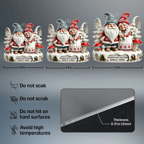 3D Effect Gnome Couple Together Custom Acrylic Christmas Ornament