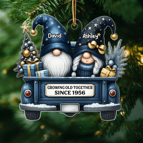 Gnome Couple Growing Old Together Custom Acrylic Christmas Ornament