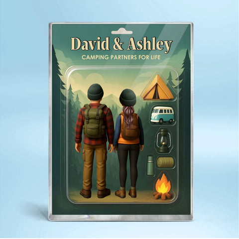 3D Effect Custom Camping Couple Figurine Toy Box Style Acrylic Block Plaque