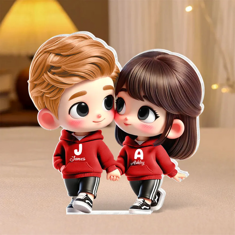 3D Effect Cute Cartoon Couple Holding Hands Custom Acrylic Block Plaque