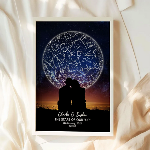 The Night We Met Custom Star Map Couple Sitting Under the Sky Canvas/Framed Poster/Poster