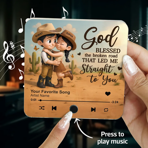 "Favorite Place Is Next To You" Cartoon Cowboy Cowgirl Couple Cutom Music Fridge Magnet