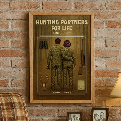 “ Hunting Partners For Life" 3D Effect Custom Couple Figurine Canvas Print/Framed Poster/Poster