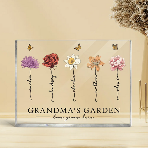 "Love Grows Here" Custom Grandma‘s Garden Beautiful Birth Month Flower Acrylic Block