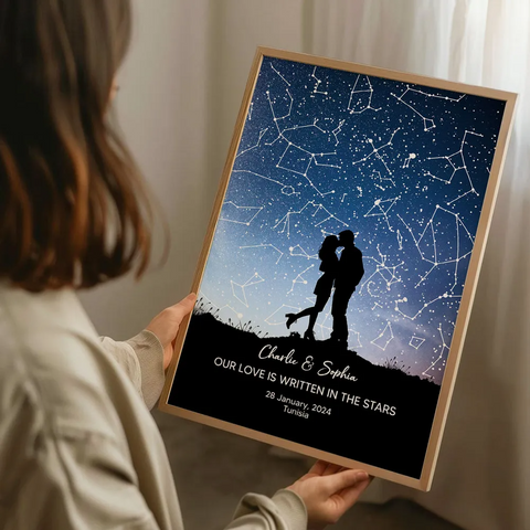 Couple Hugging Kissing Under the Starry Sky Custom Star Map Canvas/Framed Poster/Poster