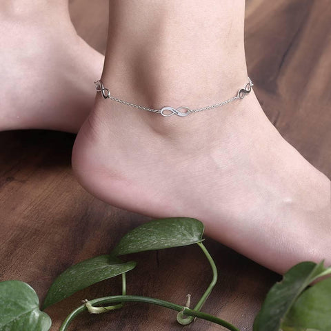 Forever Linked Infinity Silver Anklet with Custom Engraved Names