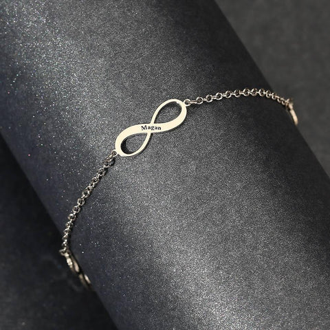 Forever Linked Infinity Silver Anklet with Custom Engraved Names