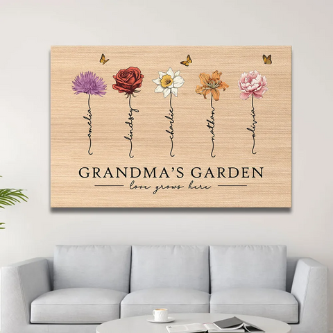”Love Grows Here" Custom Grandma‘s Garden Birth Month Flower Canvas/Framed Poster/Poster