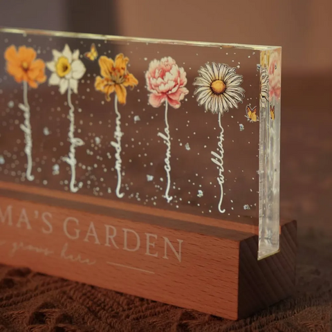 Grandma‘s Garden Birth Month Flowers Custom Acrylic Block LED Night Light