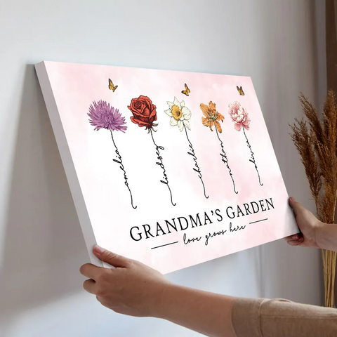 ”Love Grows Here" Custom Grandma‘s Garden Birth Month Flower Canvas/Framed Poster/Poster