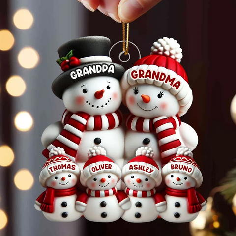 3D Effect Cute Snowman Family Custom Acrylic Christmas Ornament
