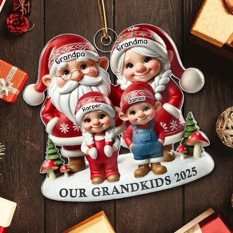 3D Effect Gnome Grandparents And Grandkids Custom Christmas 2025 Acrylic Ornament 