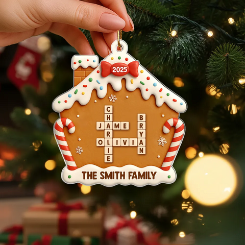Family Name Crossword Cake House - Custom Christmas Acrylic Ornament