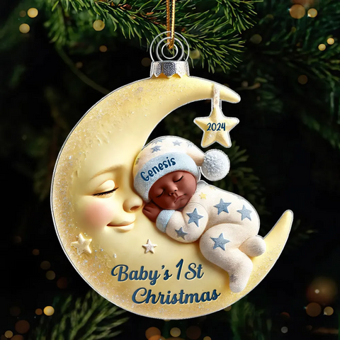 3D Effect Baby On the Moon First Christmas Keepsake 2025 Custom Acrylic Ornament