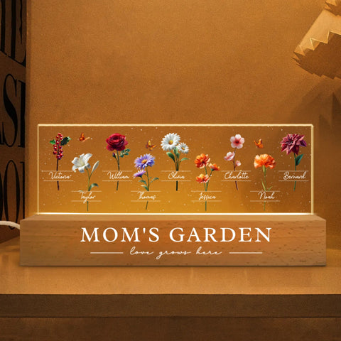 Mom's Garden Custom 3D Effect Birth Month Flower Acrylic Block LED Night Light