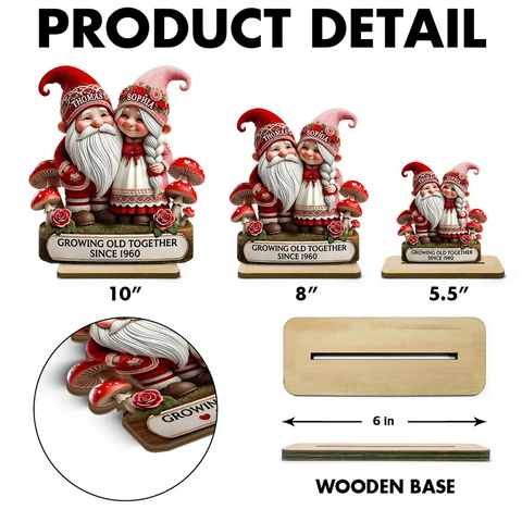 3D Effect Romantic Gnome Couple Custom Christmas Wooden Plaque