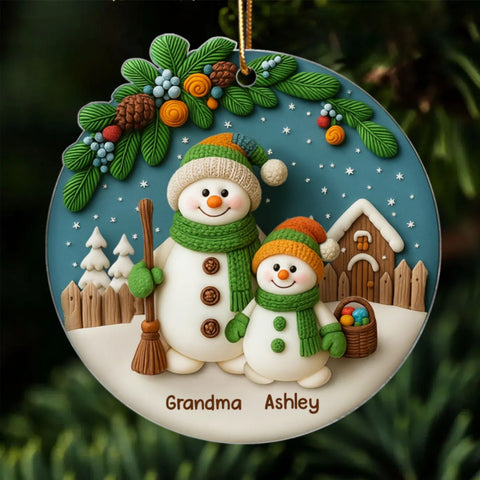 Grandma Grandkids 3D Effect Snowman Custom Christmas Acrylic Ornament