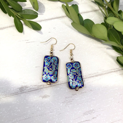 Handmade Cloisonné Flower Dangle Earrings