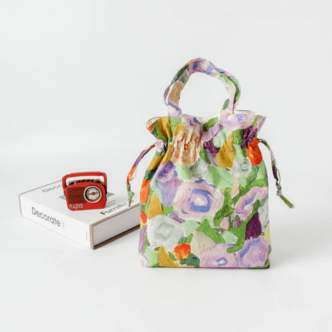 Summer Floral Makeup Pouch Eco-Friendly Cotton Drawstring Bag