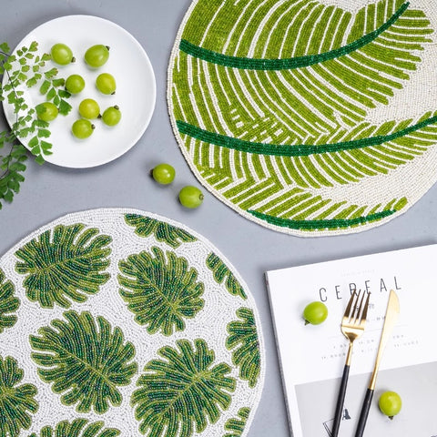 Handmade Green Beaded Round Placemat