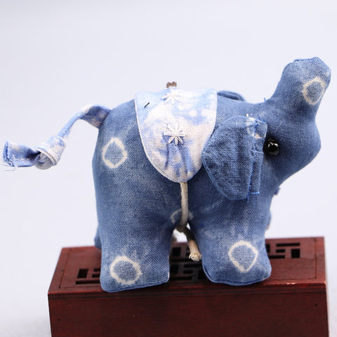 Handmade Indigo Tie-Dye Thai Elephant Keychain Cute Bag Charm Gift