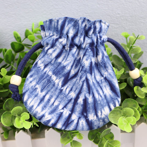 Handmade Indigo Tie Dye Drawstring Bags Eco-Friendly Jewelry Pouches