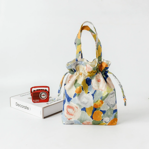 Summer Floral Makeup Pouch Eco-Friendly Cotton Drawstring Bag