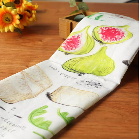 Hand-Painted Linen Tea Towel Botanical Recipe Kitchen Art