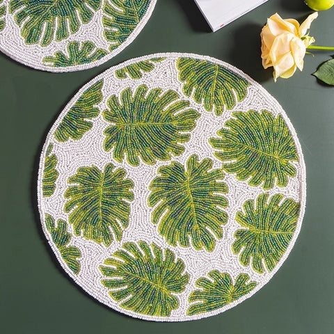 Handmade Green Beaded Round Placemat