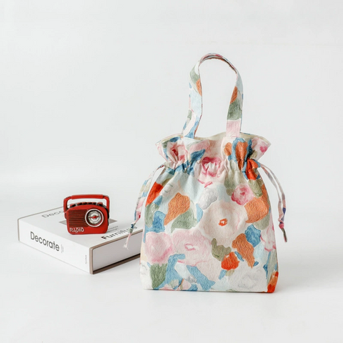 Summer Floral Makeup Pouch Eco-Friendly Cotton Drawstring Bag
