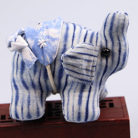 Handmade Indigo Tie-Dye Thai Elephant Keychain Cute Bag Charm Gift