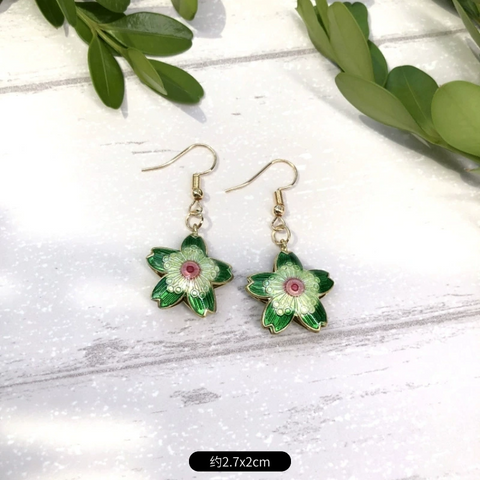 Handmade Cloisonné Flower Dangle Earrings