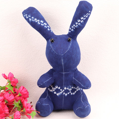 Handmade Indigo Tie-Dye Cotton Easter Bunny Plush Toy