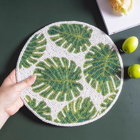 Handmade Green Beaded Round Placemat