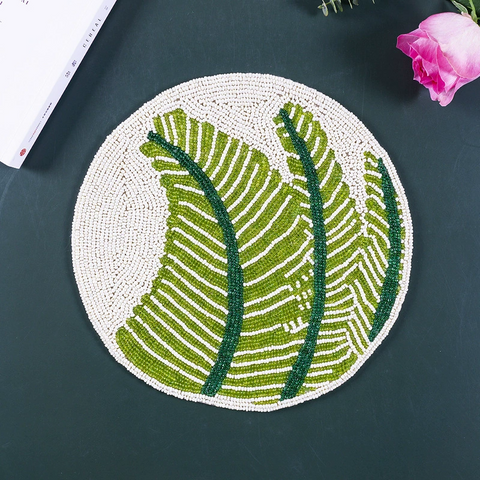 Handmade Green Beaded Round Placemat