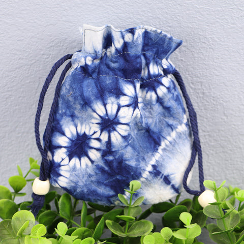 Handmade Indigo Tie Dye Drawstring Bags Eco-Friendly Jewelry Pouches