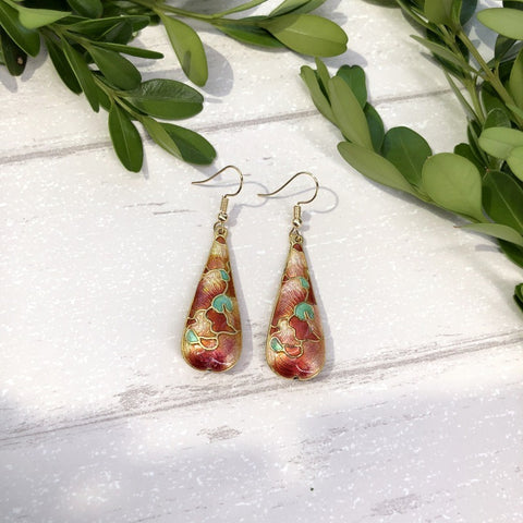 Handmade Cloisonné Flower Dangle Earrings