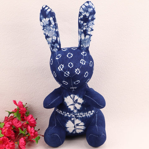 Handmade Indigo Tie-Dye Cotton Easter Bunny Plush Toy
